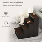 PawHut 4 Step Dog Steps for Bed, Wooden Dog Steps for Sofa, Pet Stairs for Bed Couch with Non-Slip Carpet for Cats and Puppies, 40 x 59 x 54.2 cm, Dark brown