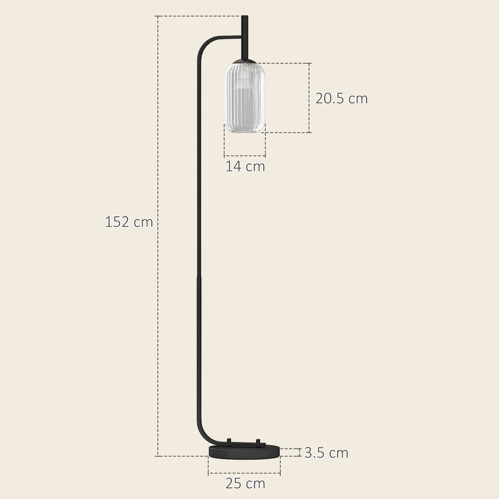 Floor Lamp for Living Room with Glass Lampshade, Modern Standing Lamp with Foot Switch for Bedroom, Bulb not Included, Black
