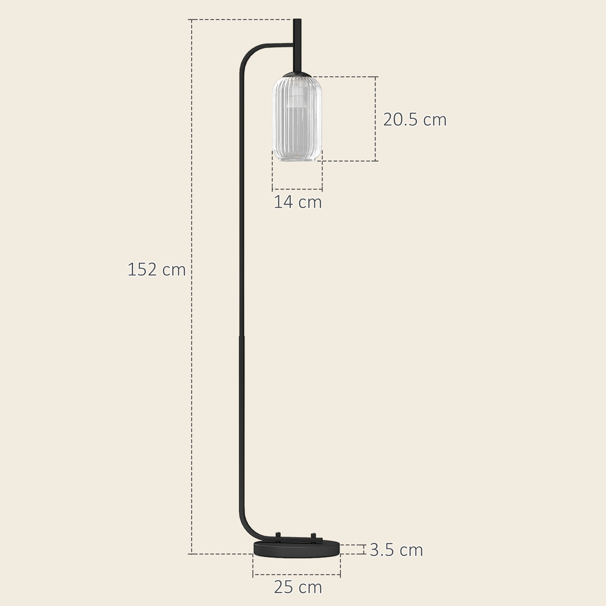 Floor Lamp for Living Room with Glass Lampshade, Modern Standing Lamp with Foot Switch for Bedroom, Bulb not Included, Black