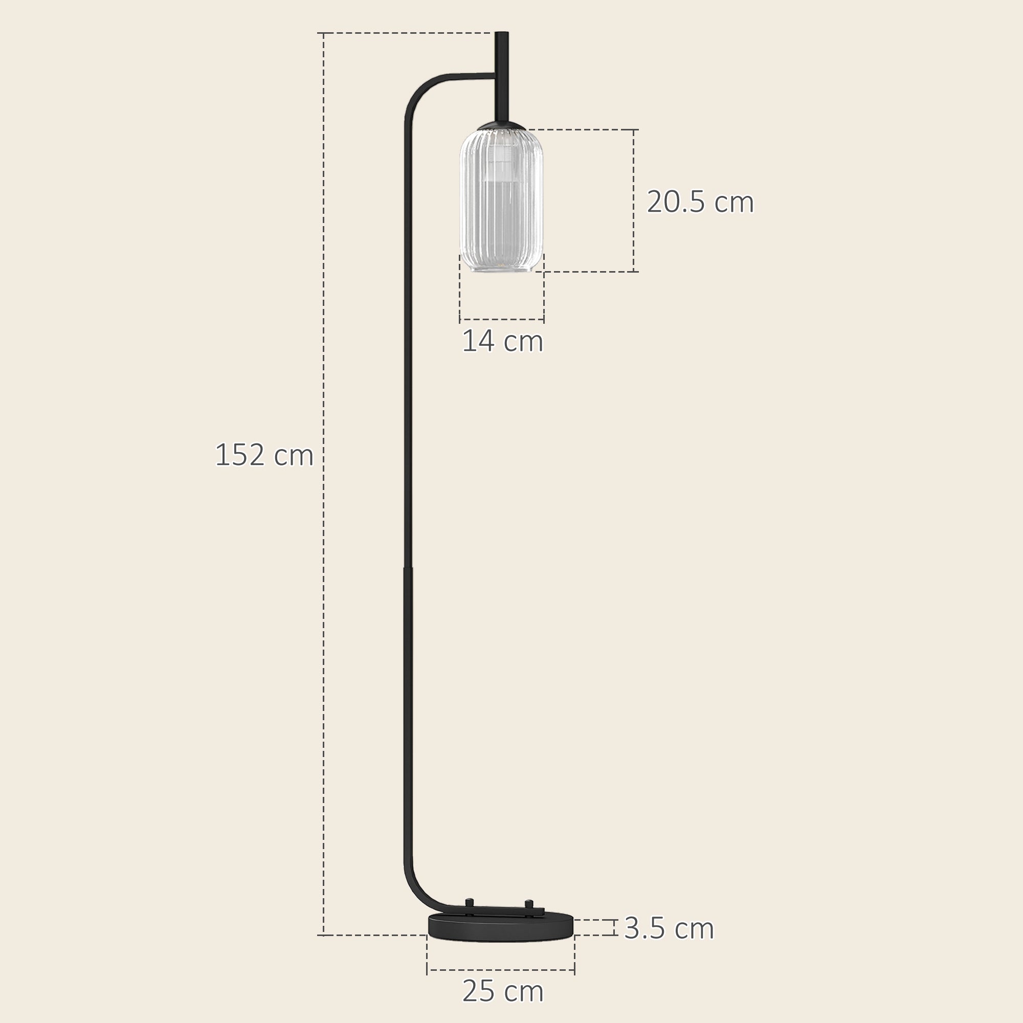 Floor Lamp for Living Room with Glass Lampshade, Modern Standing Lamp with Foot Switch for Bedroom, Bulb not Included, Black