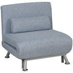 HOMCOM Single Sofa Chair Bed, Linen Fabric 3-in-1 Convertible Sleeper Chair with 5-Position Adjustable Backrest, 75cm Wide Seat, Pillow for Living Room, Bedroom, Sky Blue