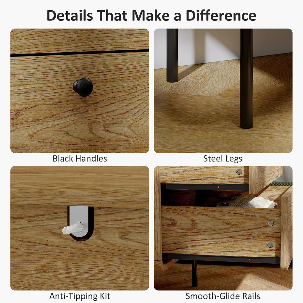 HOMCOM Modern Chest of Drawers with 4 Drawers - Oak