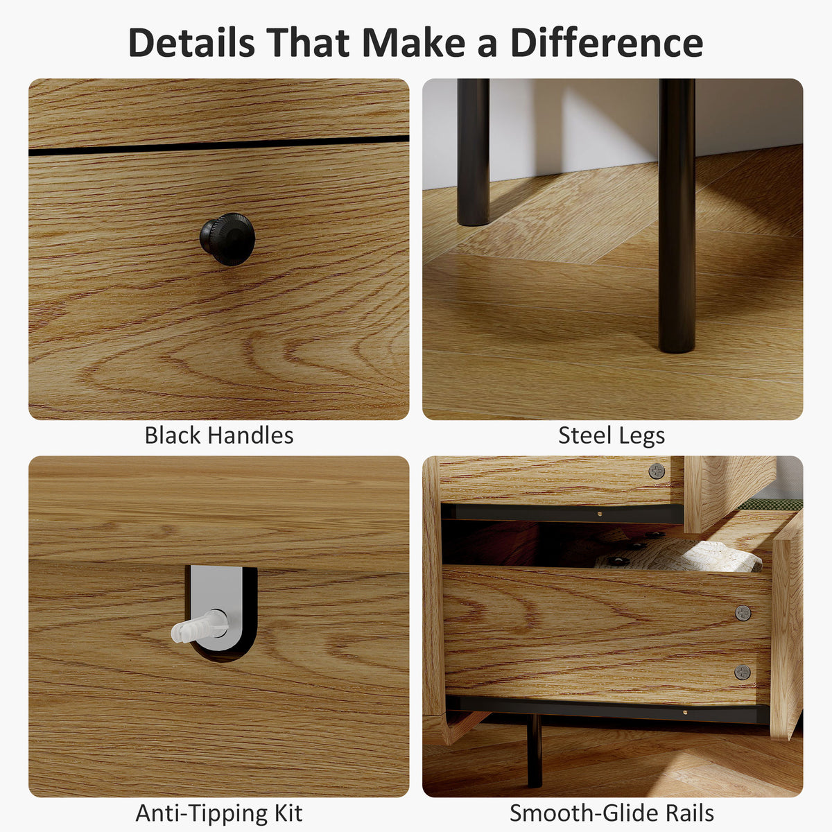 Modern Chest of Drawers with 4 Drawers - Oak