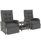 Outsunny 2 Seater Patio Rattan Wicker No Installation Chaise Lounge Sofa Set w/ Cushion for Patio Garden Porch, Grey