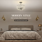 Crystal Ceiling Light Fixture Set of 2, Semi Flush Mount Modern Chandelier for Living Room, Bedroom and Hallway, 3-Lights with E14 Base, Silver Tone