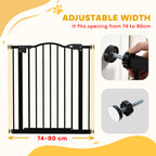 PawHut Metal 74-80cm Adjustable Pet Gate Safety Barrier w/ Auto-Close Door Black