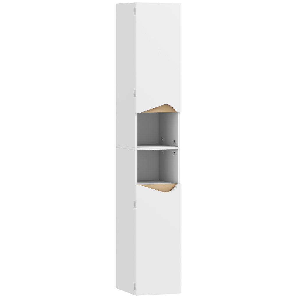 HOMCOM Tall Slim Bathroom Cabinet with 2 Doors, 2 Shelves - White