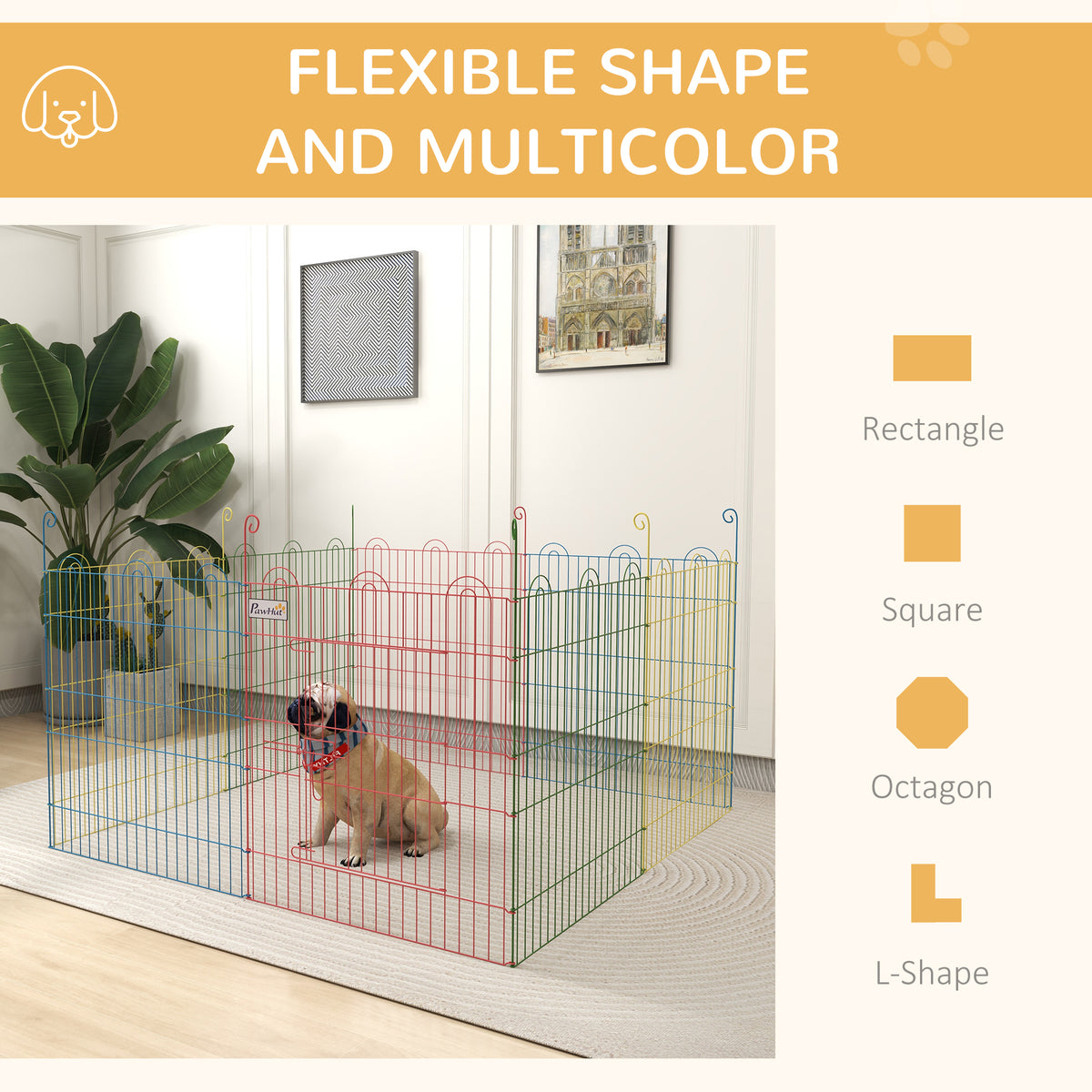PawHut Pet Playpen Crate, with Eight Panels, Door, for Indoors and Outdoors, 60H x ?156cm
