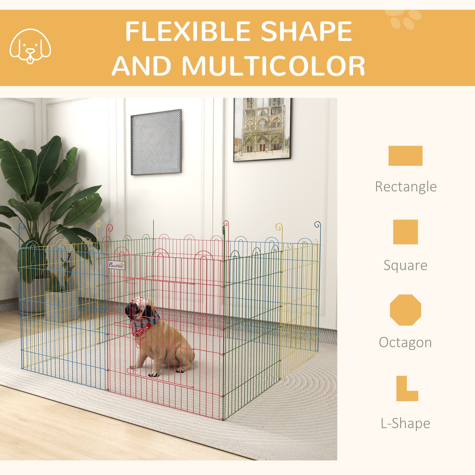 PawHut Pet Playpen Crate, with Eight Panels, Door, for Indoors and Outdoors, 60H x ?156cm