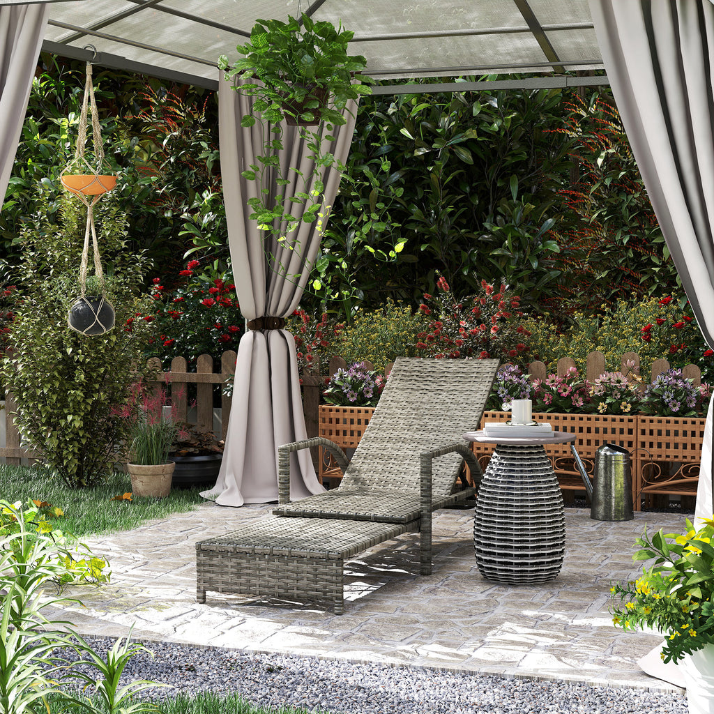 Outsunny Reclining Rattan Lounger, with Extending Footrest - Grey