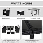 Outsunny 9 Piece Rattan Cube Garden Furniture Dining Set with Armchairs, Footstools and Glass-Top Table, Black