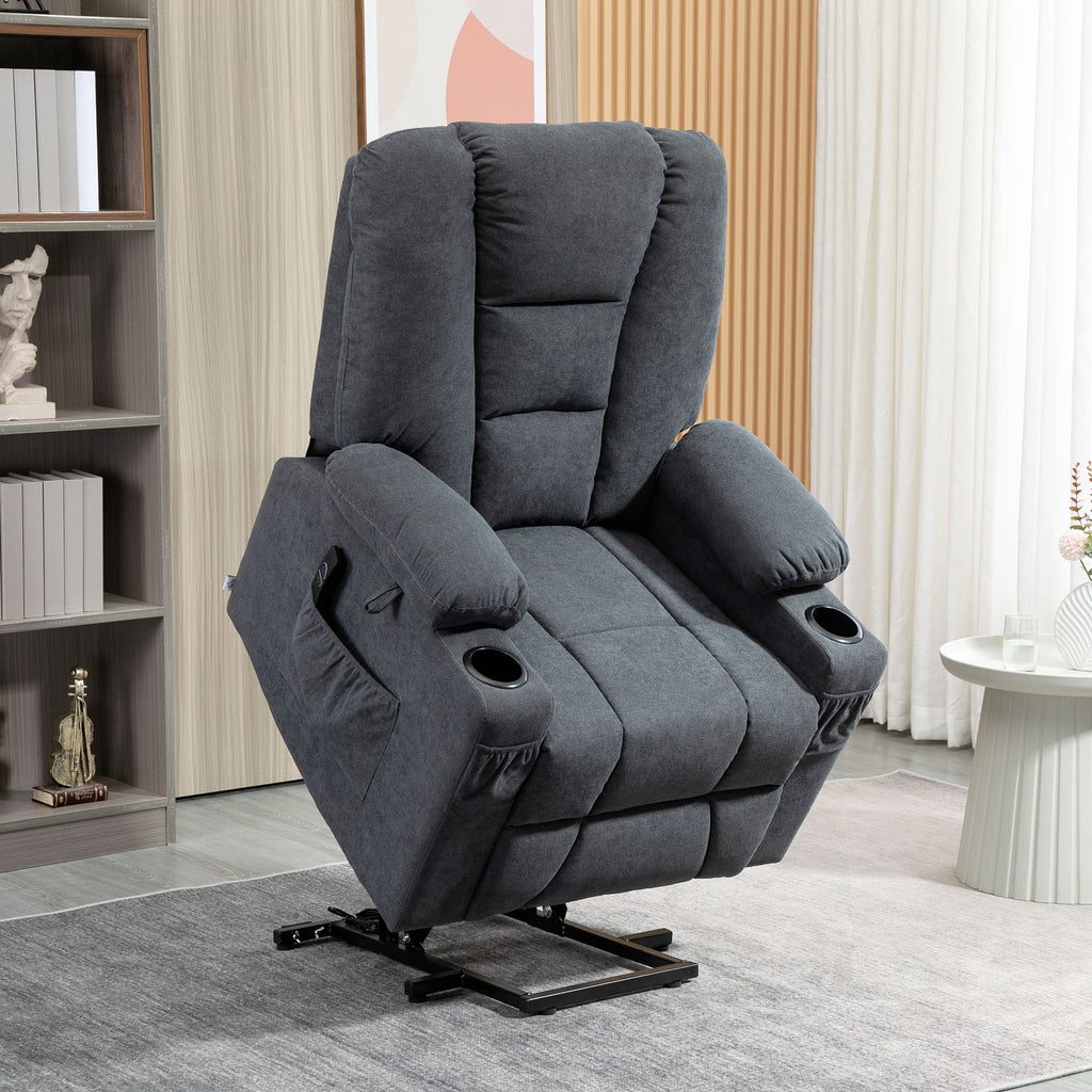 HOMCOM Electric Riser Recliner Armchair? Oversized Chair with Cup Holder & Side Pockets for Elderly in Living Room, Charcoal Grey