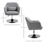HOMCOM Swivel Accent Chair, Linen Fabric Tub Vanity Chair, Modern Armchair with Adjustable Height and Lumbar Support for Living Room Bedroom Salon Make up Room Dressing Table, Light Grey
