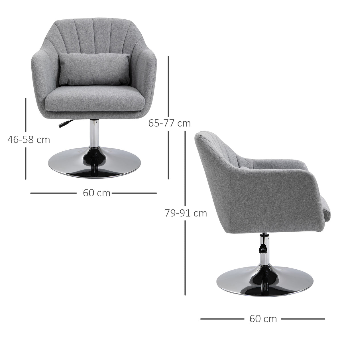 Swivel Accent Chair, Linen Fabric Tub Vanity Chair, Modern Armchair with Adjustable Height and Lumbar Support for Living Room Bedroom Salon Make up Room Dressing Table, Light Grey