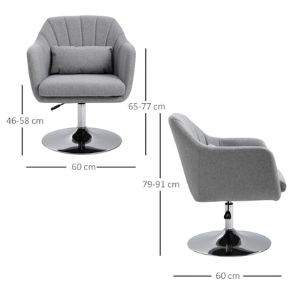 Swivel Accent Chair, Linen Fabric Tub Vanity Chair, Modern Armchair with Adjustable Height and Lumbar Support for Living Room Bedroom Salon Make up Room Dressing Table, Light Grey
