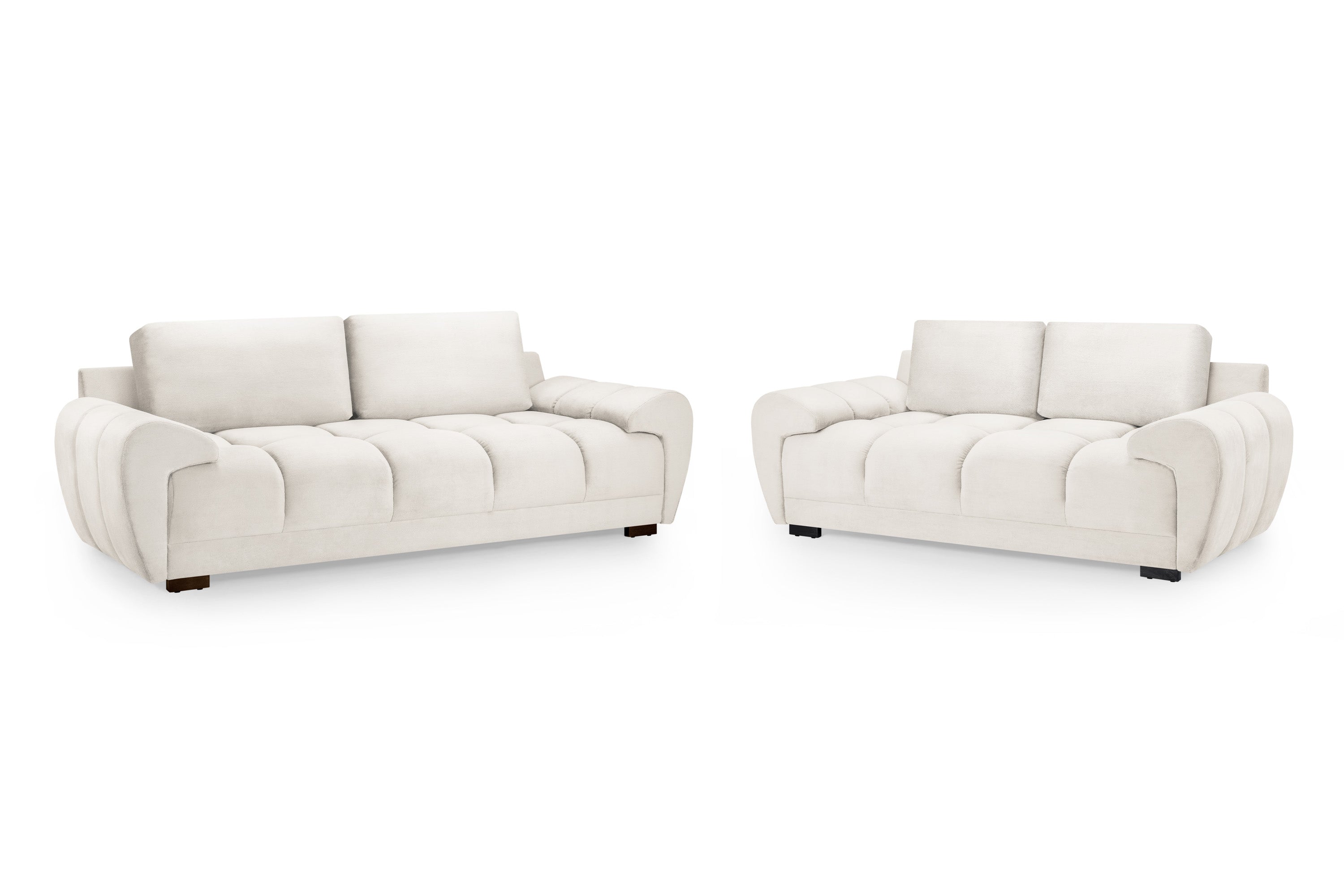 Azzuro Cream Fabric 3+2 Seater Sofa Set with Quilted Seats