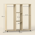 Open Wardrobe Double Mobile Storage Shelves Organizer W/6 Wheels-Natural