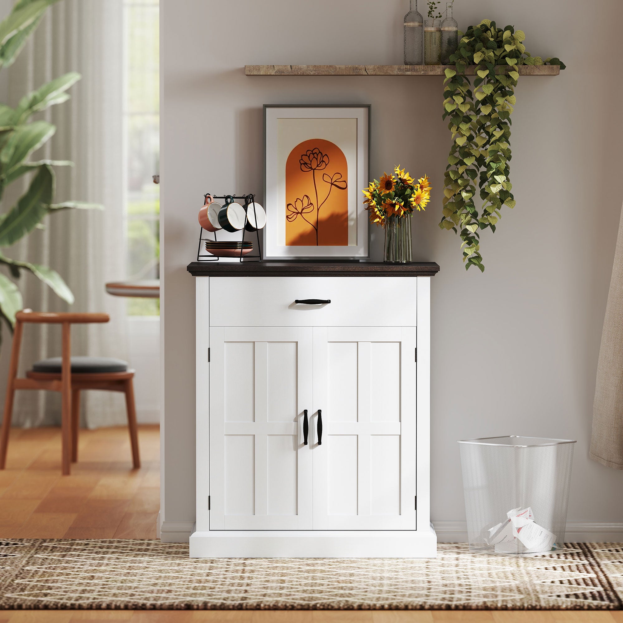 HOMCOM Farmhouse Sideboard with 3 cm Thick Top 2 Barn Doors - White