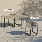 Outsunny 7 Piece Rattan Garden Furniture Set, Garden Dining Set with Wood-Plastic Table and 6 Stackable Chairs, Light Grey