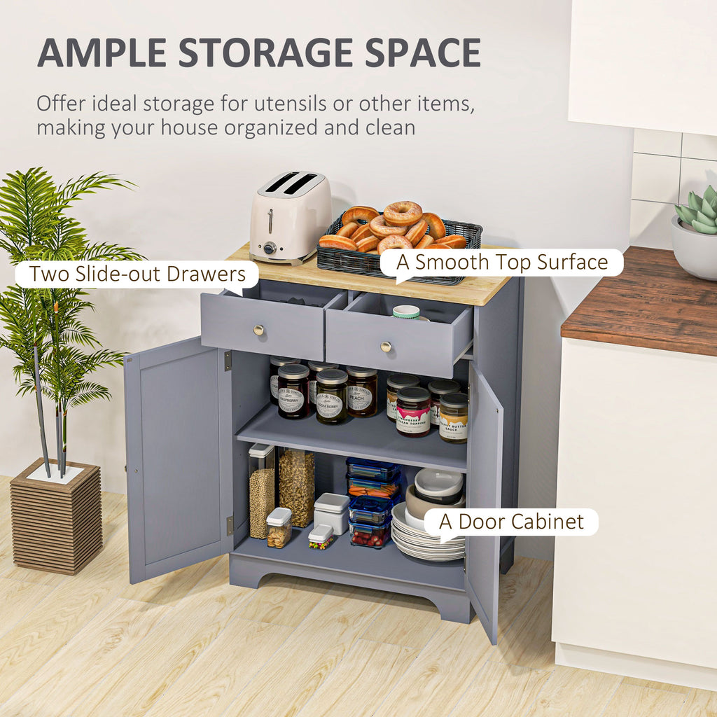 HOMCOM Side Storage Multi-use Sideboard Table Kitchen Floor Cabinet with Solid Wood Top, Adjustable Shelf, Drawer, Grey