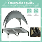 PawHut Outdoor Dog Bed with Removable Canopy, Portable Raised Dog Bed for Camping, Garden & Beach, Water-Resistant UV-Protection Mesh Pet Cot Sun Lounger, for Large Pets, 92 x 76 x 90 cm, Grey