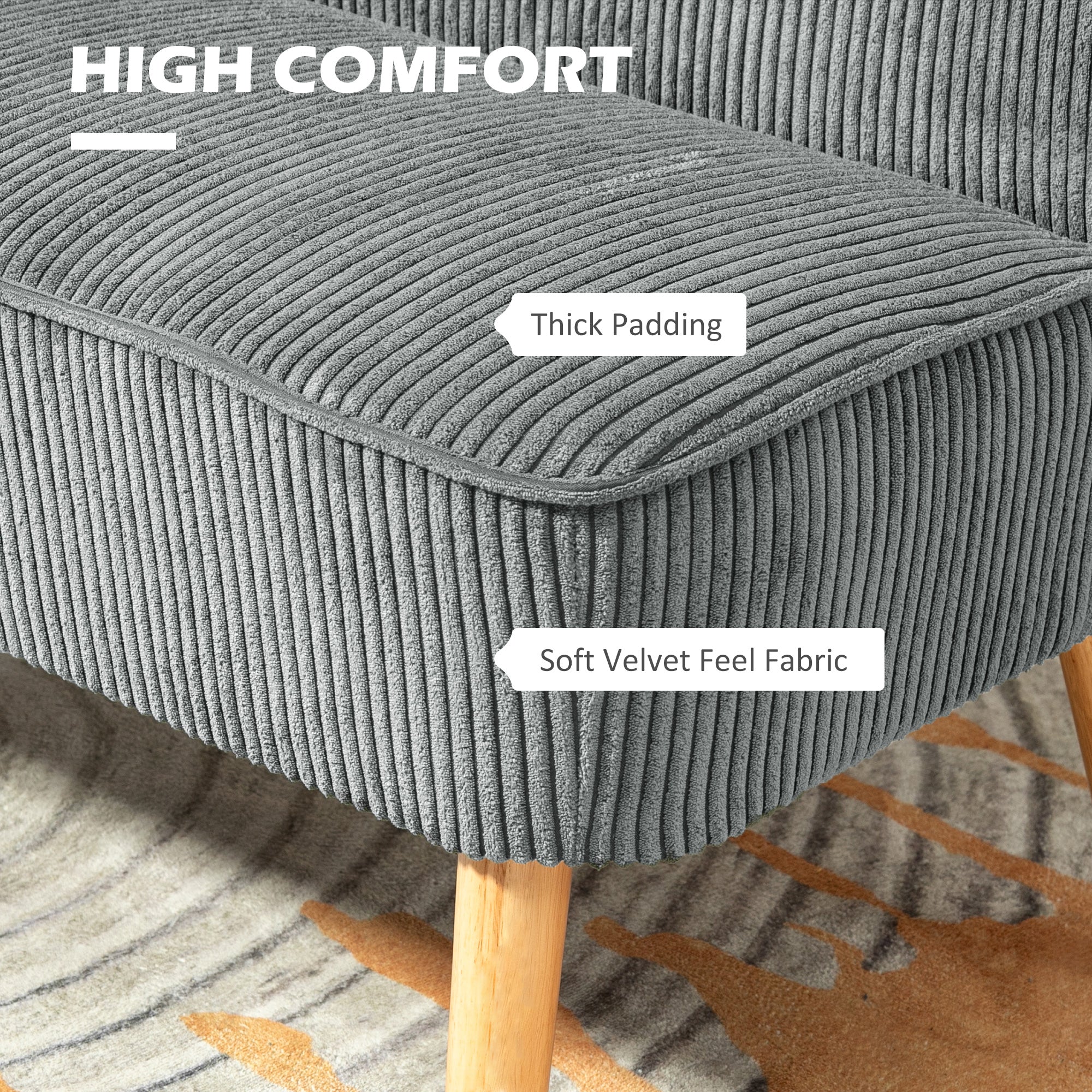 HOMCOM Modern Corduroy Double Seat Sofa w/ Wood Frame Foam Padding Soft Comfortable Compact Couch Grey