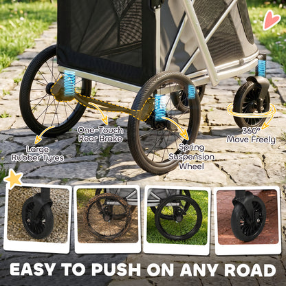 PawHut Dog Stroller, Easy Folding Pet Stroller for Small and Medium Dogs with Shock Absorption, Maximum Load 20 kg, Grey