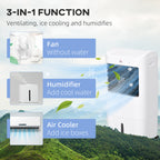 Portable Air Cooler with 15 Litre Water Tank, Oscillation, LED Display, Remote Control, 7.5 Hour Timer, Evaporative Air Cooler Fan with 3 Speeds, 3 Modes, Ice Packs, for Home Office