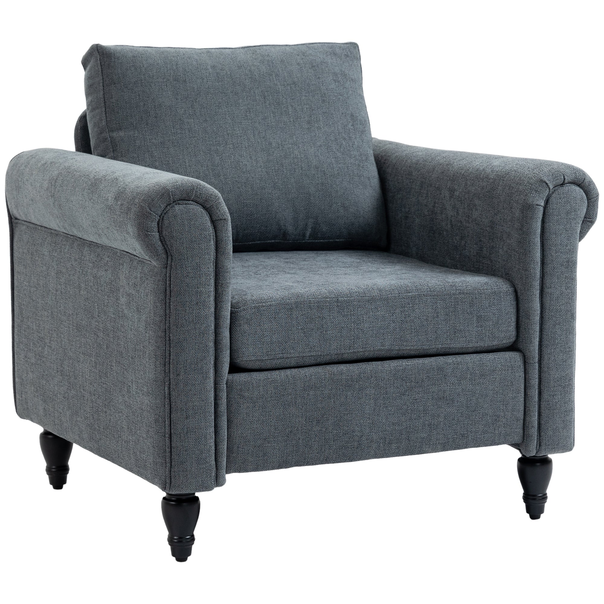 HOMCOM Vintage Accent Chair, Upholstered Occasional Chair with Back Pillow, Rolled Arms,  Rubber Wood Legs, Grey