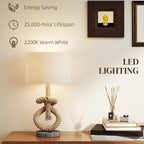Nautical Table Lamps Set of 2 with USB Charging Port, Bedside Lamps for Bedroom Living Room, Warm White LED Bulb Included, with Hemp Rope, Natural