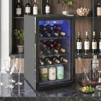 24 Bottle Wine Cooler, 68 Litre Capacity, 4-16°C Freestanding Drinks Wine Fridge with Glass Door, Black