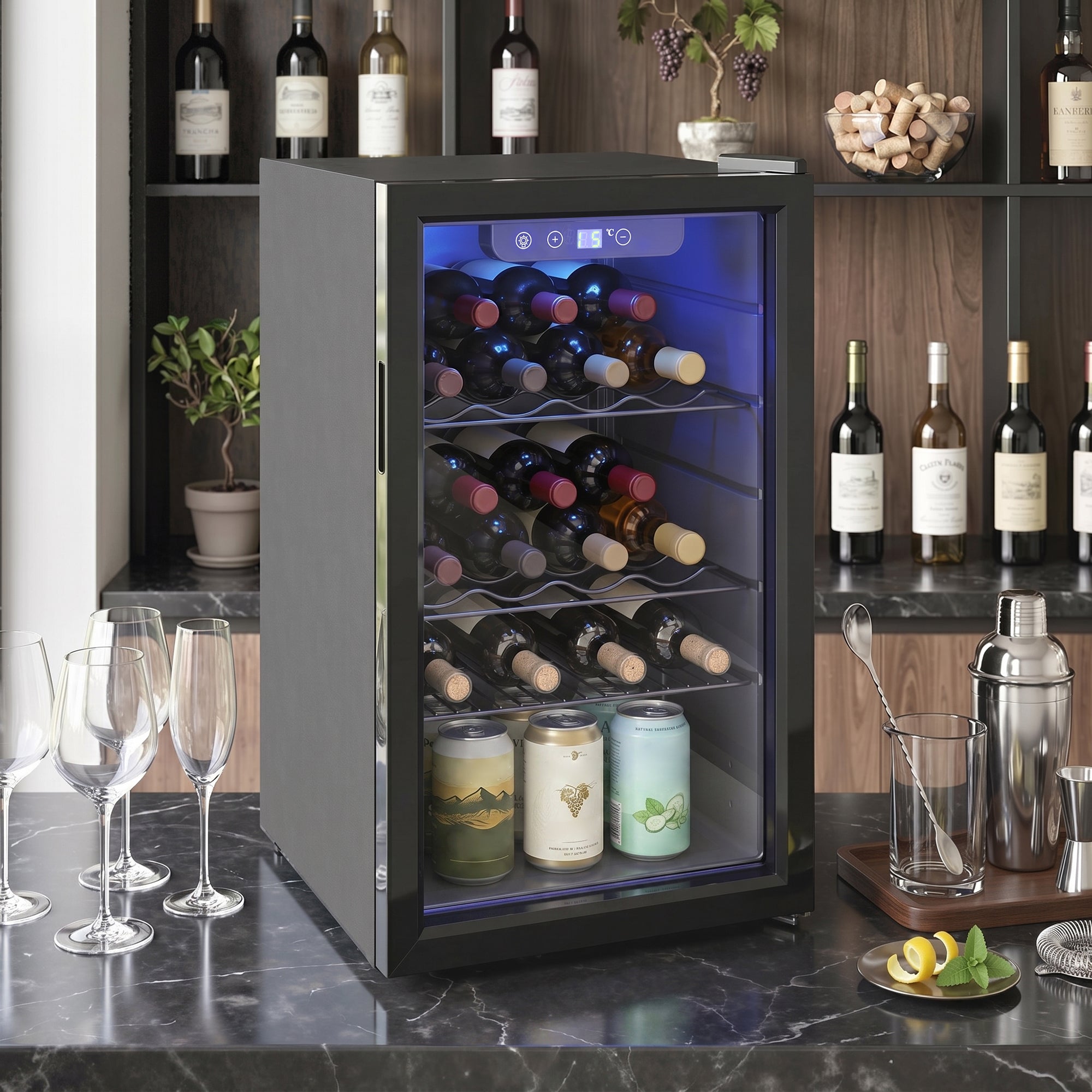 24 Bottle Wine Cooler, 68 Litre Capacity, 4-16°C Freestanding Drinks Wine Fridge with Glass Door, Black