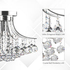 Crystal Chandeliers, 40cm K9 Droplets Ceiling Light with 3 E14 Bulb Base, Pendant Lights for Living Room, Bedroom, Dining Room, Hallway, Kitchen