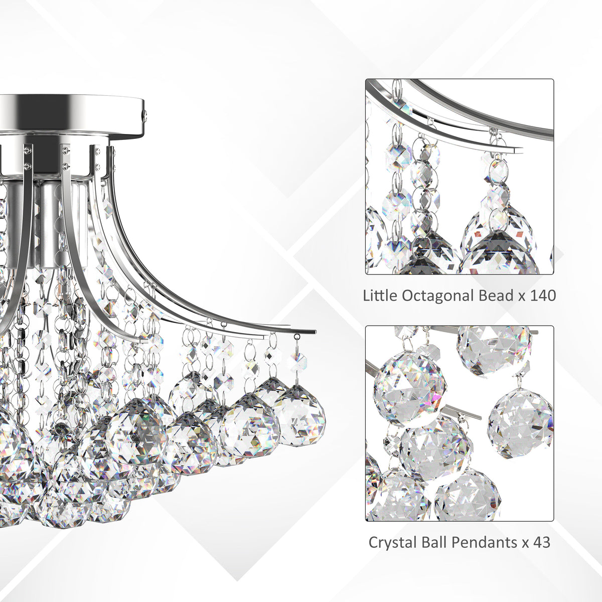 Crystal Chandeliers, 40cm K9 Droplets Ceiling Light with 3 E14 Bulb Base, Pendant Lights for Living Room, Bedroom, Dining Room, Hallway, Kitchen