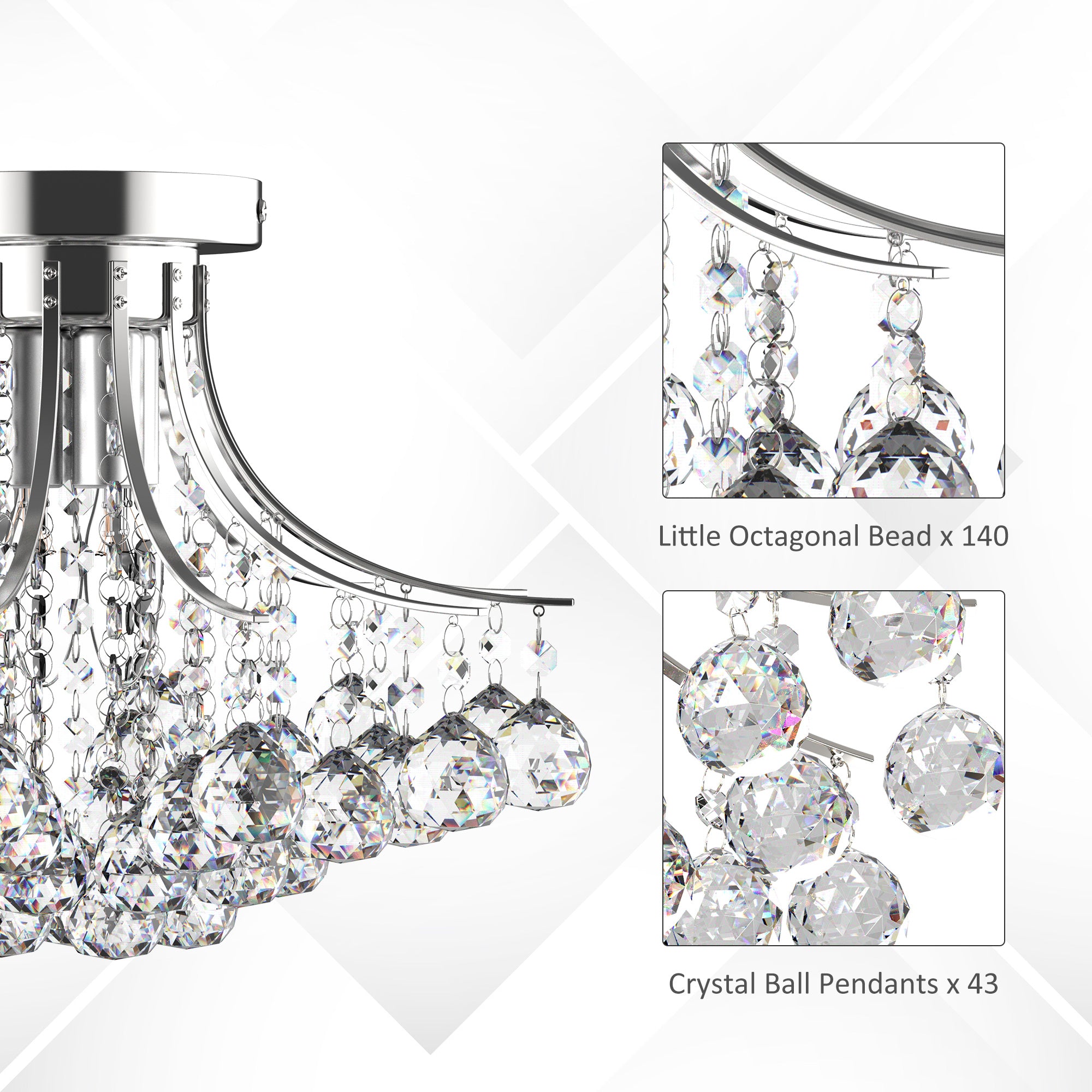 Crystal Chandeliers, 40cm K9 Droplets Ceiling Light with 3 E14 Bulb Base, Pendant Lights for Living Room, Bedroom, Dining Room, Hallway, Kitchen