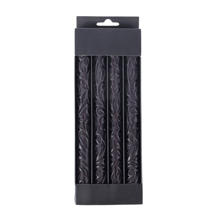 Set of 4 Black Debossed Taper Candles
