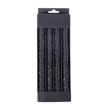 Set of 4 Black Debossed Taper Candles