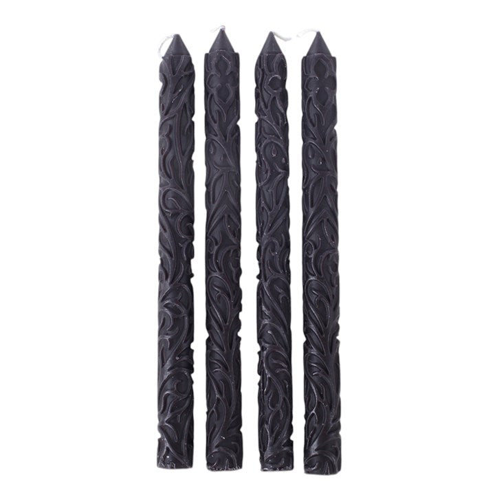 Set of 4 Black Debossed Taper Candles