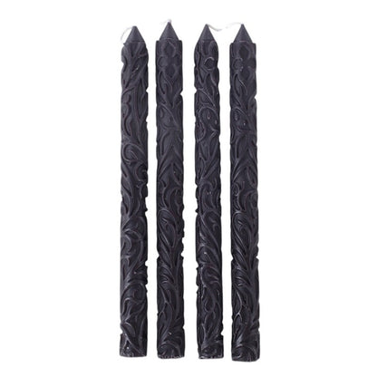 Set of 4 Black Debossed Taper Candles