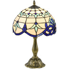 Tiffany Stained Glass Table Lamp, Handmade Antique Bedside Lamp for Bedroom, Living room, Home, Nightstand, Decorative Night Light, Blue
