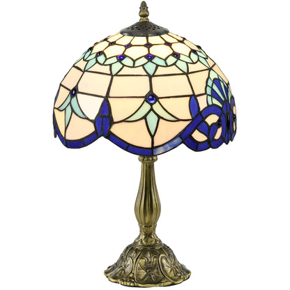 Tiffany Stained Glass Table Lamp, Handmade Antique Bedside Lamp for Bedroom, Living room, Home, Nightstand, Decorative Night Light, Blue