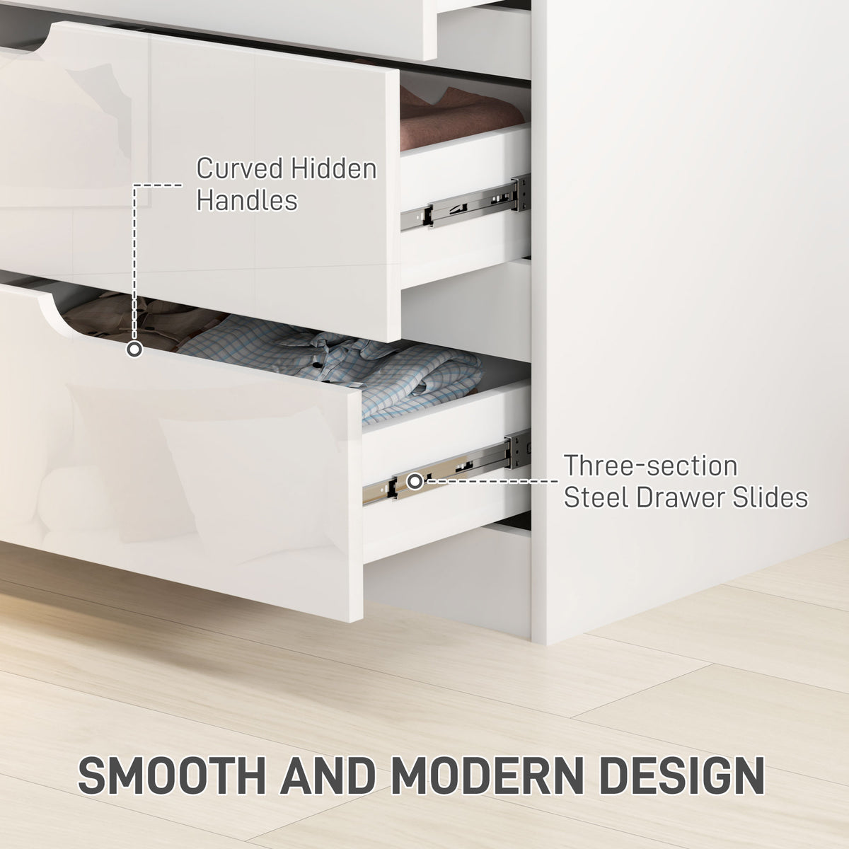 Chest of Four High Gloss Front Drawers - White