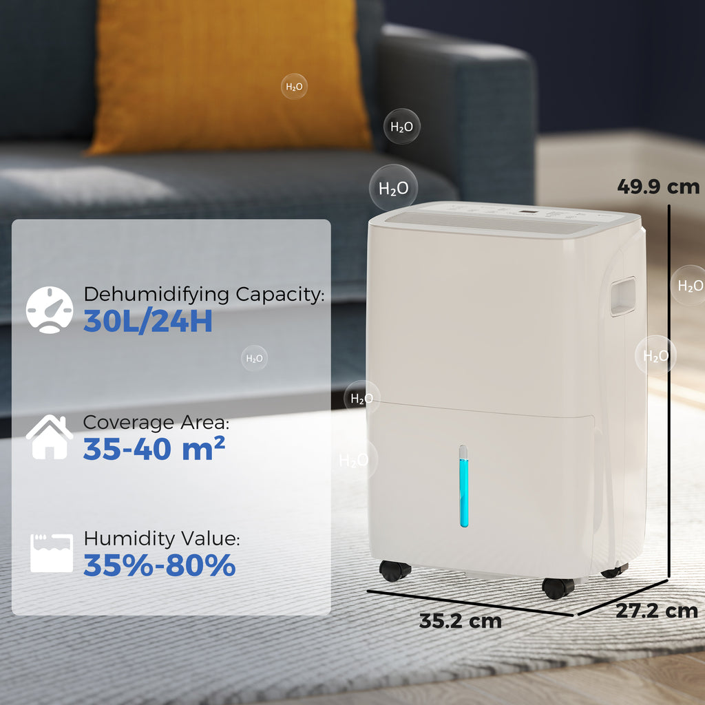30L/Day Dehumidifier with Auto-Clean Filter, Continuous Drainage, 4L Water Tank, 24H Timer, Digital Humidity Display, Dehumidifier for Home Damp, Bedroom, Condensation, Mould, Laundry Drying