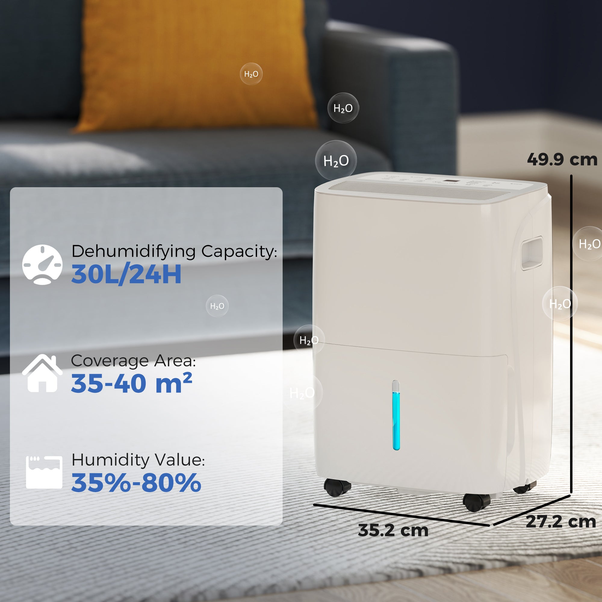 30L/Day Dehumidifier with Auto-Clean Filter, Continuous Drainage, 4L Water Tank, 24H Timer, Digital Humidity Display, Dehumidifier for Home Damp, Bedroom, Condensation, Mould, Laundry Drying