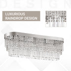 Modern Raindrop Crystal Chandelier, Round Rectangular hanging Ceiling Light, Linear Hanging Lighting with Stainless Steel Base, for Restaurant Kitchen Island Dining Room Hotel, Silver