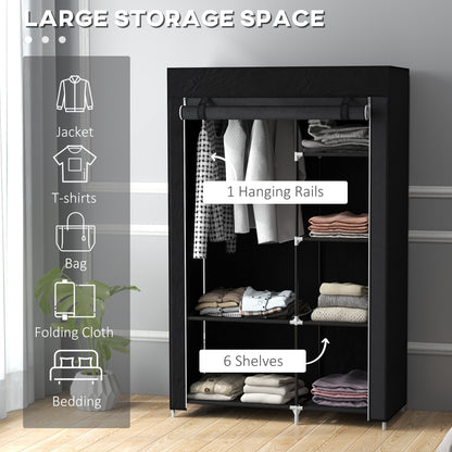 Fabric Wardrobe w/ Shelves Hanging Rail Foldable Wardrobe Black