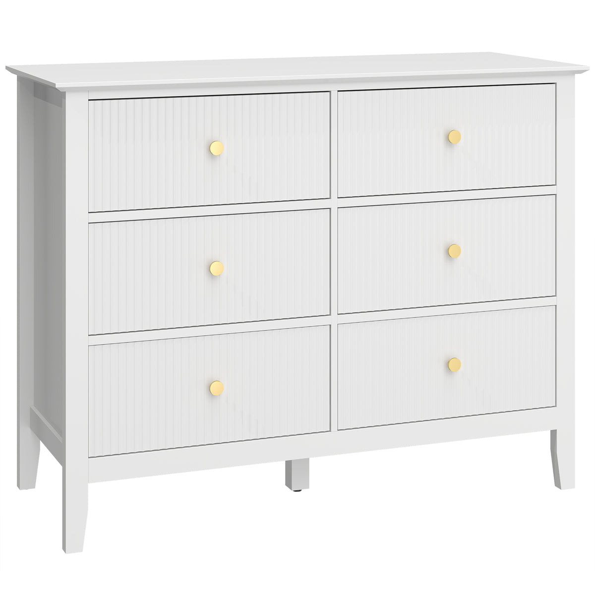 Fluted Dresser, 6 Drawer Chest of Drawers for Bedroom, Living Room, Hallway, Closet, White