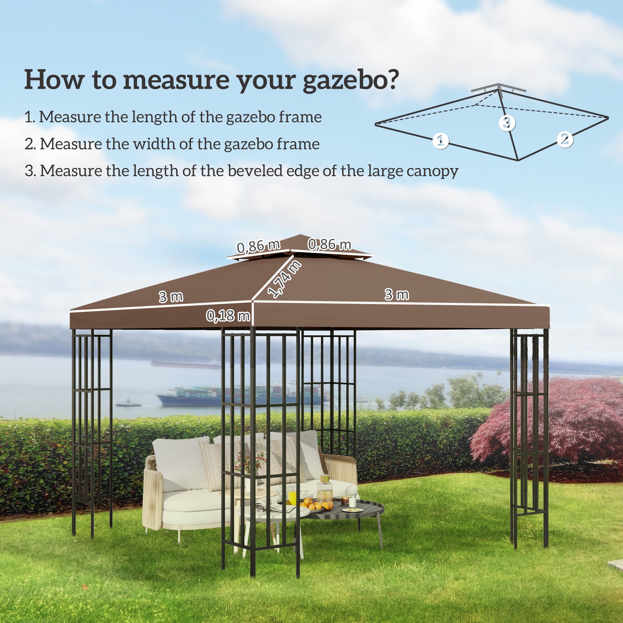 Outsunny 3x3 m Double-Tier Canopy Top Replacement-Coffee