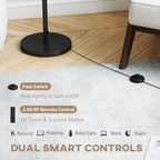 Floor Lamp with Remote, Height Adjustable Standing Lamp with Linen Shade, Dimmable with 3000K-6000K Adjustable Colour Temperatures, Foot Switch for Living Room Bedroom Office, Black