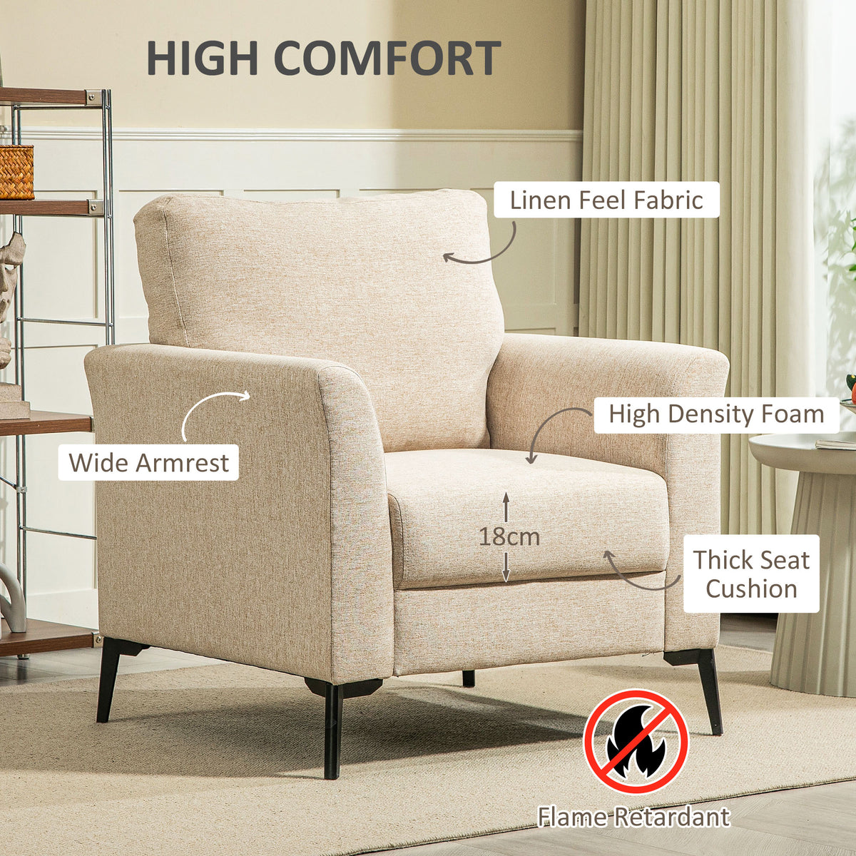 Linen-Look Armchair - Beige
